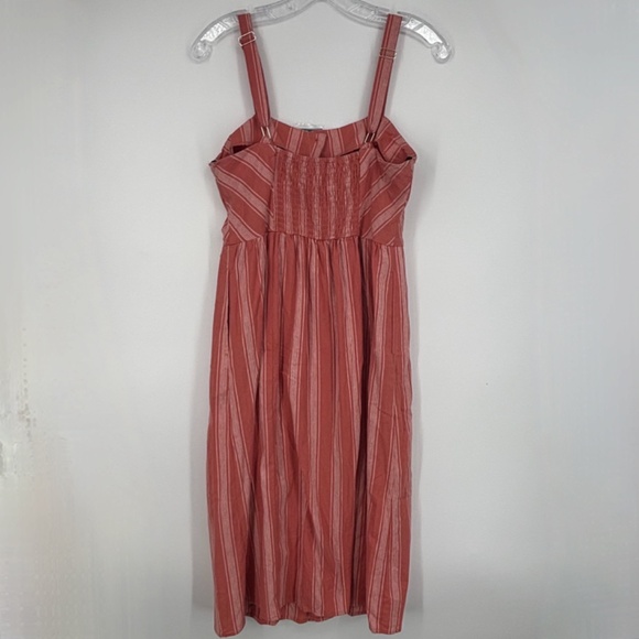 Forever 21 Juniors Medium Sleeveless Sun Dress Coral White Stripes Button Front - Picture 6 of 9